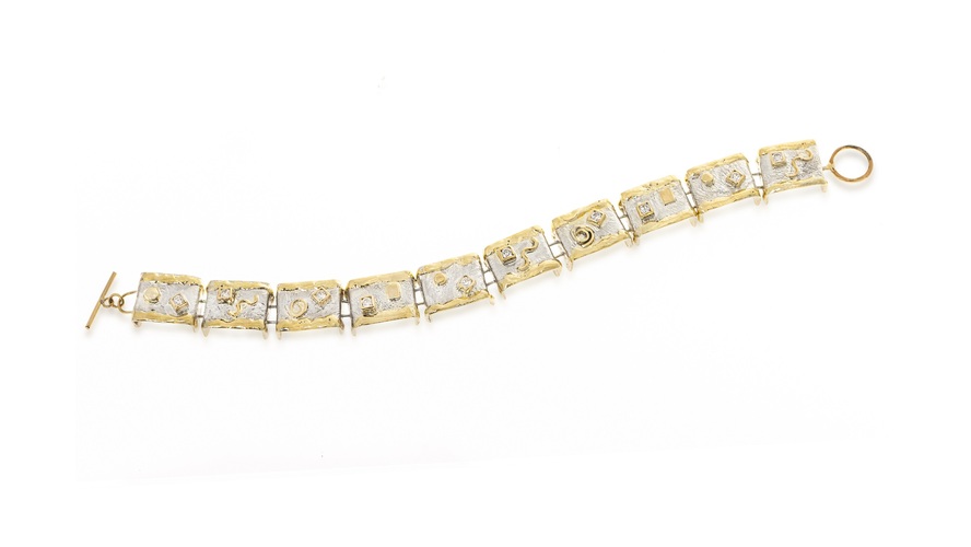 Bn image kahl  shelli confetti link bracelet  sterling silver  14k gold  1ct tw round diamonds