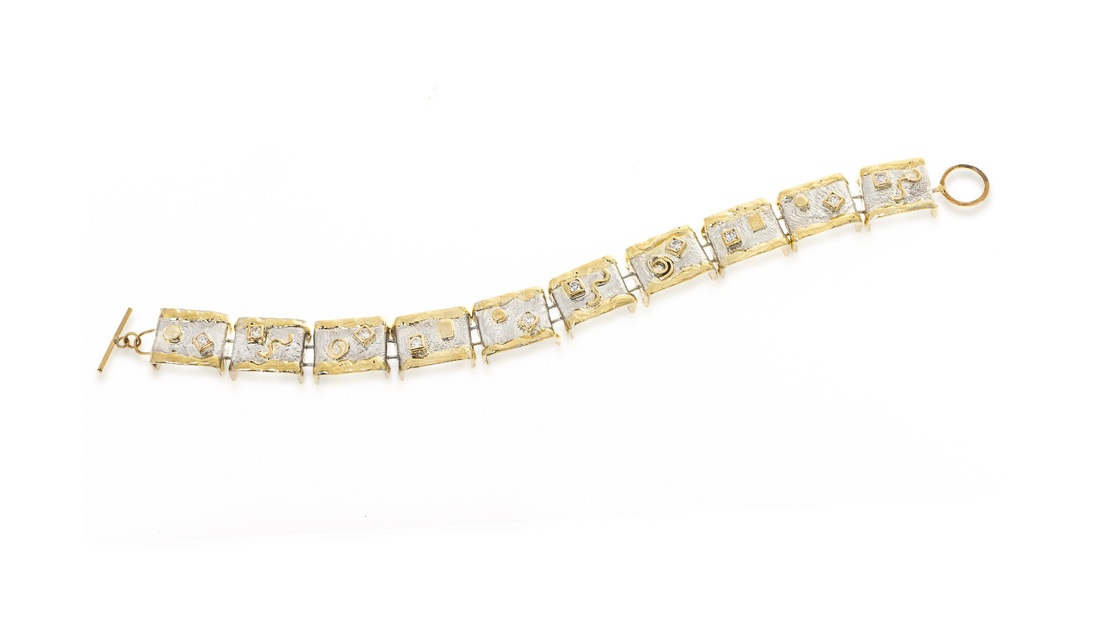 Lg image kahl  shelli confetti link bracelet  sterling silver  14k gold  1ct tw round diamonds
